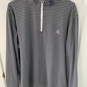 Rhoback Men's Gray and White Striped Zip-Up Sweater